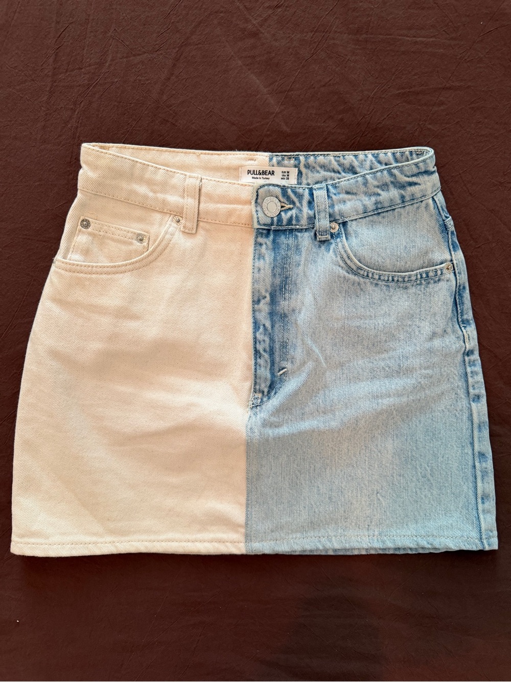 Pull&Bear Cream and Light Blue Two-Tone Mini Skirt